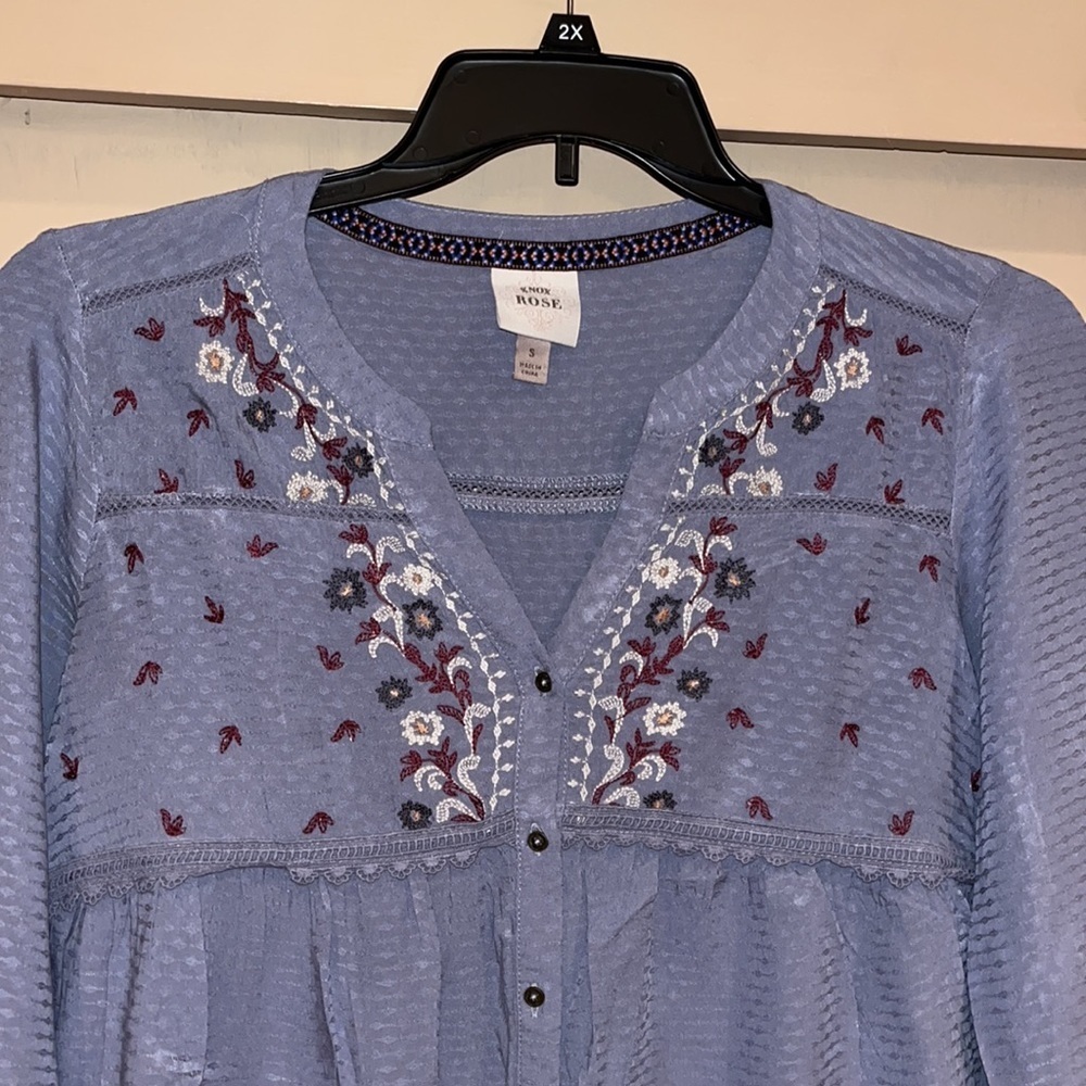 Knox Rose boho style size Small long sleeve lavender blouse w/embroidery - Picture 2 of 9